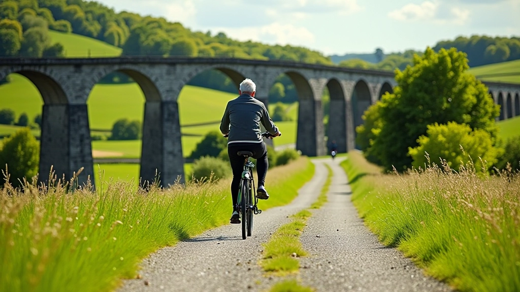 Scenic cycling path along converted Waterford viaduct with rolling countryside landscape
