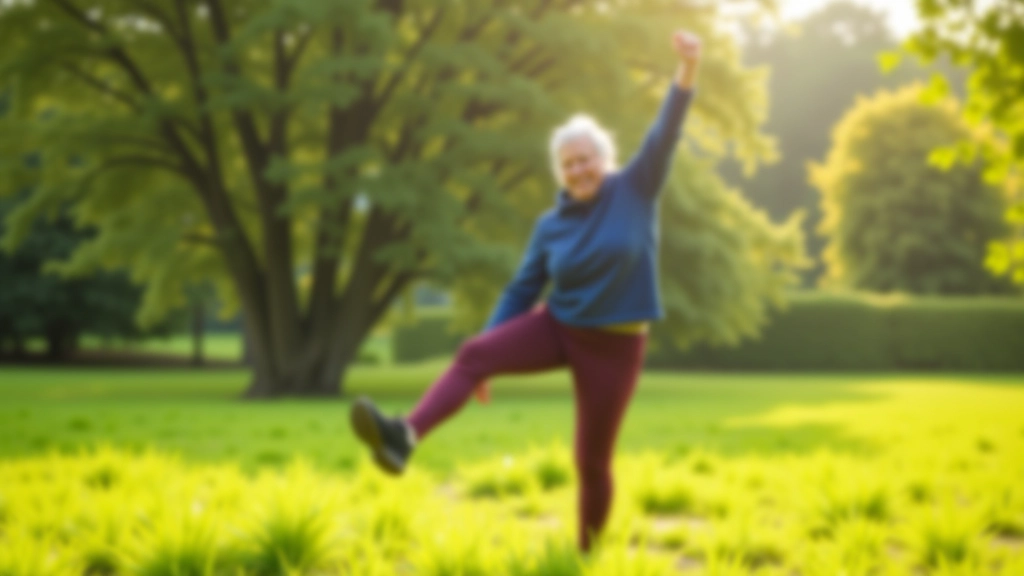 Older person doing gentle leg stretches before cycling on a sunny morning